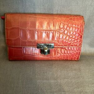 Lauren Ralph Lauren Pink Leather Faux Crocodile Wallet Change Purse w Key Ring
